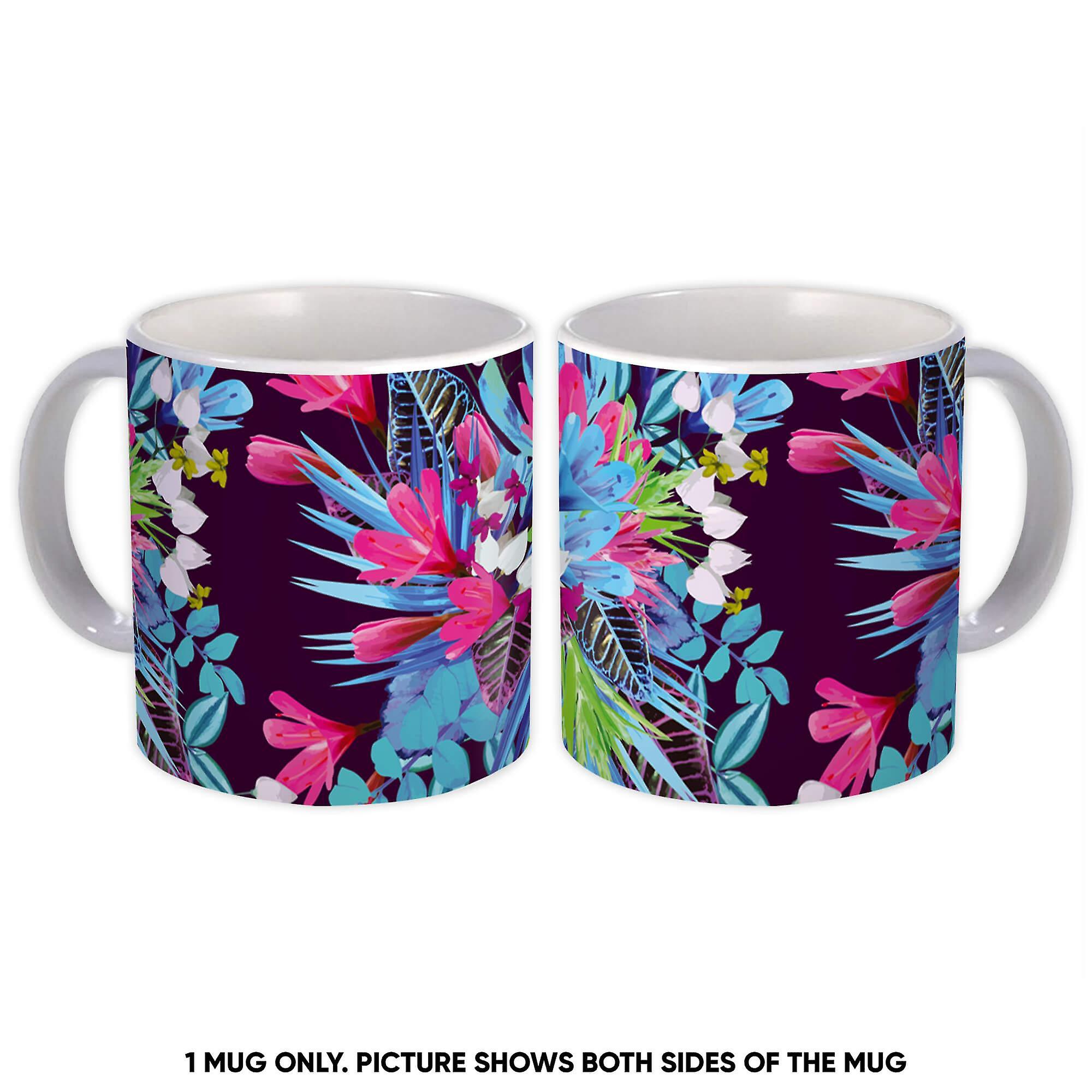 Gift Mug: Exotic Flowers Bouquet Seamless