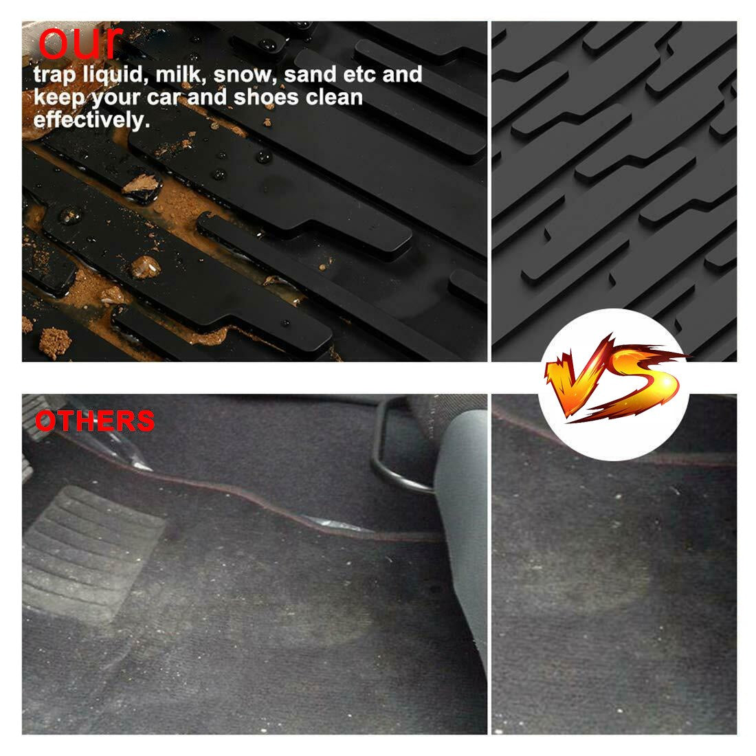 3D Black Rubber Floor Mats Liners for Ram 1500 2019-2022 Crew Cab All Weather