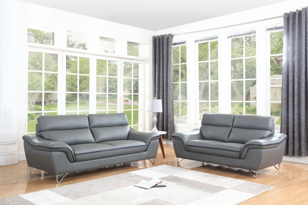 Giuliano Contemporary Premium Leather Match 2 Piece Sofa Set   Contemporary   Living Room Furniture Sets   by Luxuriant Furniture  Houzz