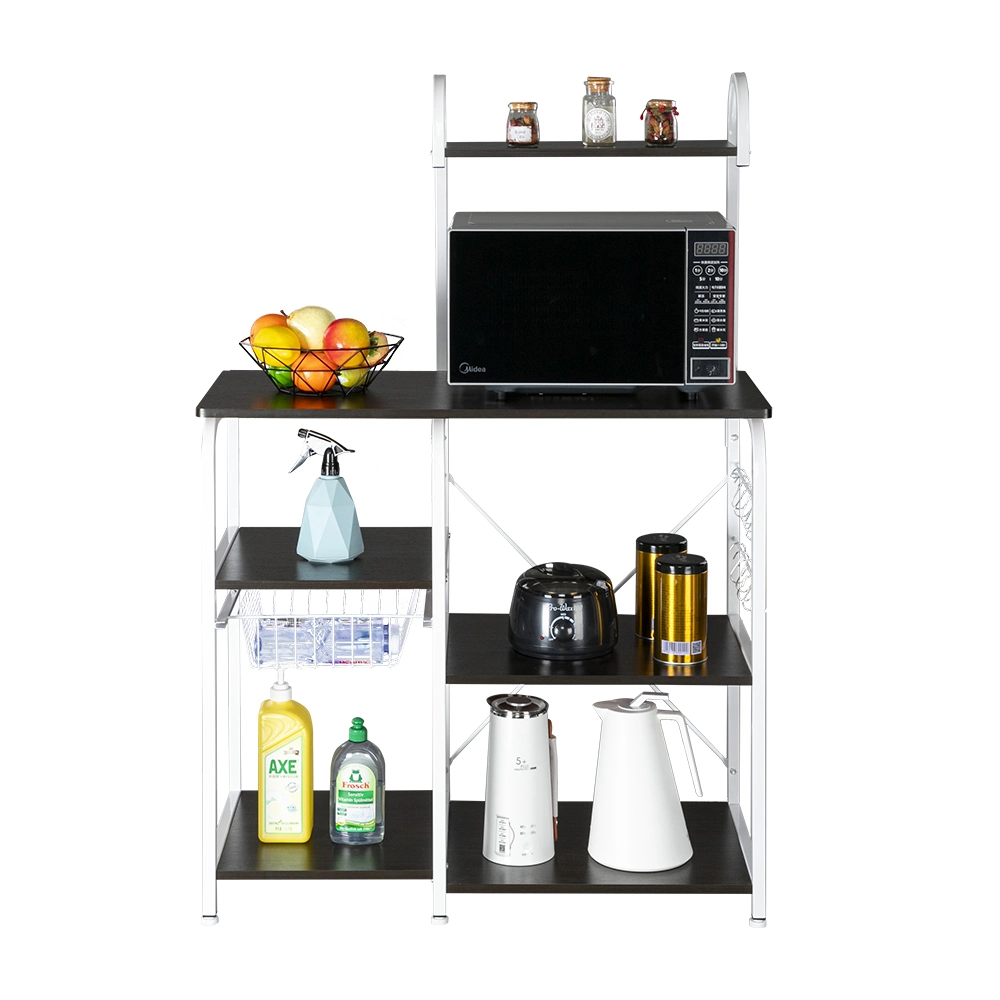 DISCOUNTTODAY Functional Kitchen Baker's Rack Utility Microwave Oven Stand Storage Cart Workstation Shelf， Black 35.43 x 16.54 x 51.77