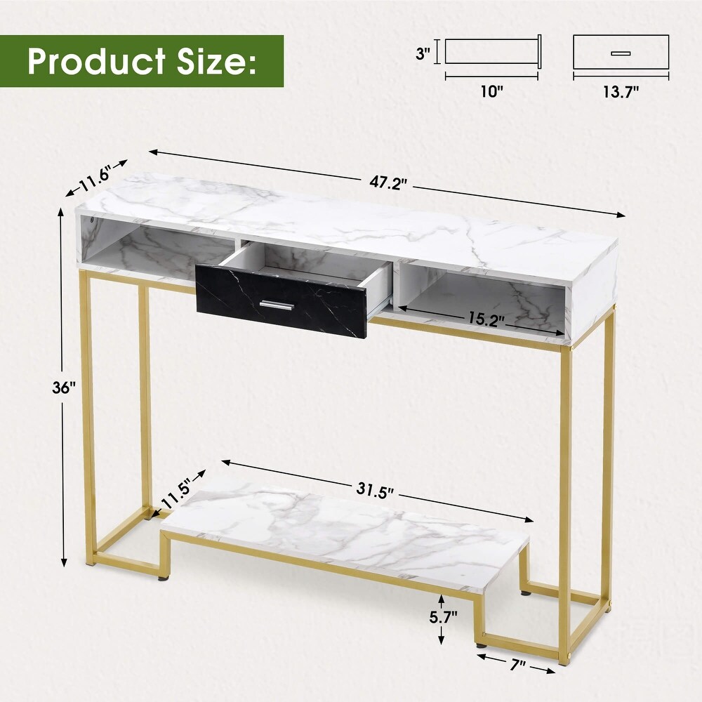 MCombo Console Table with Drawers  Marble and Gold Legs