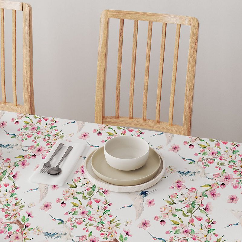 Square Tablecloth， 100% Polyester， 54x54， Cranes and Pink Flowers