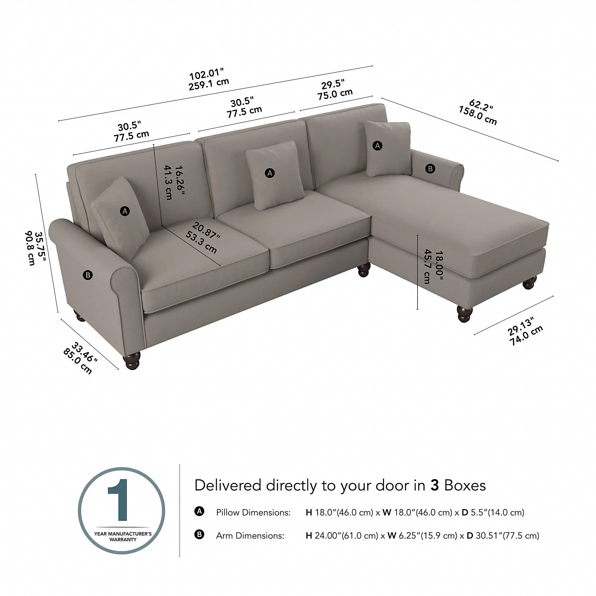 Hudson Beige Sectional with Reversible Chaise Lounge - Bush Furniture