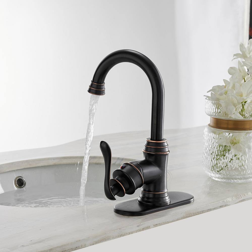 BWE Single Hole Single-Handle Bathroom Faucet Swivel Spout with Pop Up Drain with Overflow in Oil Rubbed Bronze A-96010-ORB