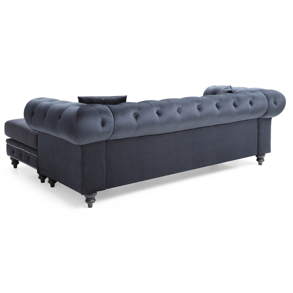 Nola 98 in. Velvet L Shape 3 Seater Sofa with 2 Throw Pillow   98\