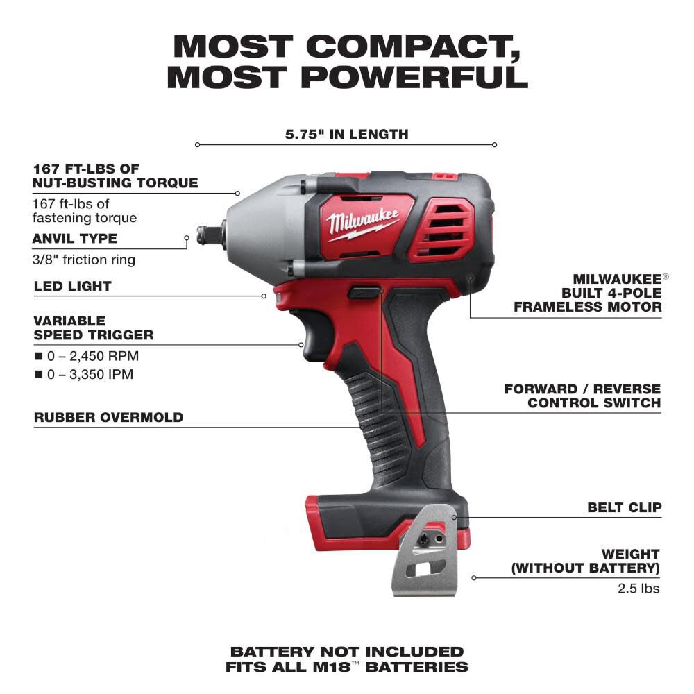 Milwaukee M18 3/8 In. Impact Wrench (Bare Tool) 2658-20 from Milwaukee