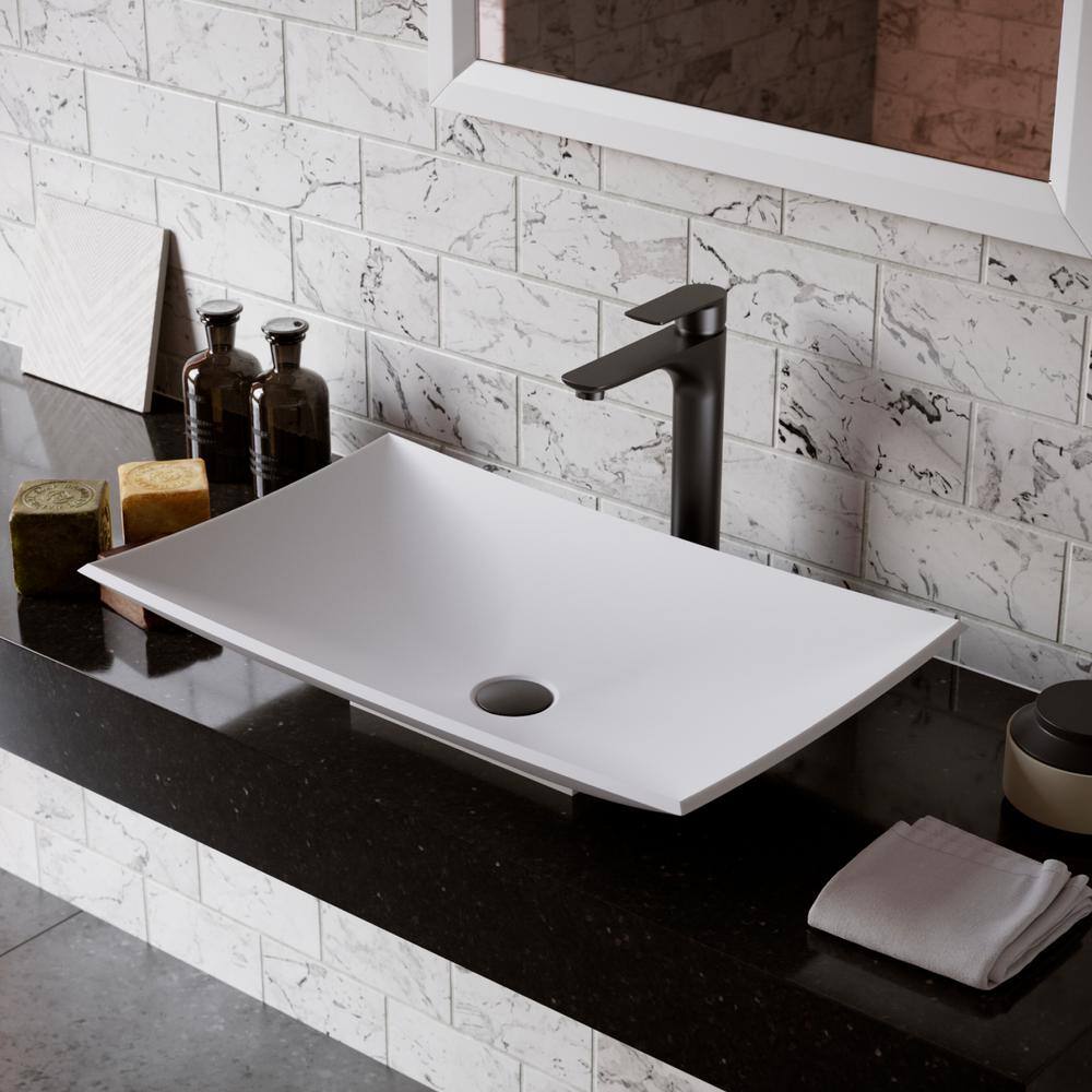 Karran Quattro 25 in. Matte White Acrylic Rectangular Vessel Sink QM170WH