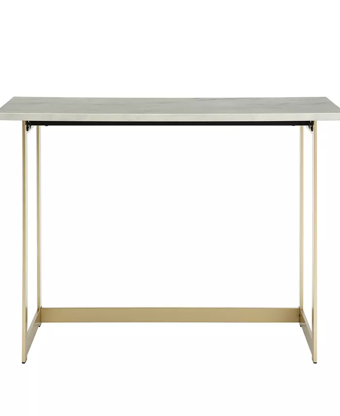 Walker Edison 42 inch Faux Marble Desk with White Top and Gold Base