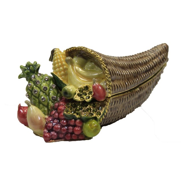 Hinged Trinket Box Cornucopia Fruit Box One Hinged Box Inches Thanksgiving Fall Magnetic 3458 Metal Multicolored