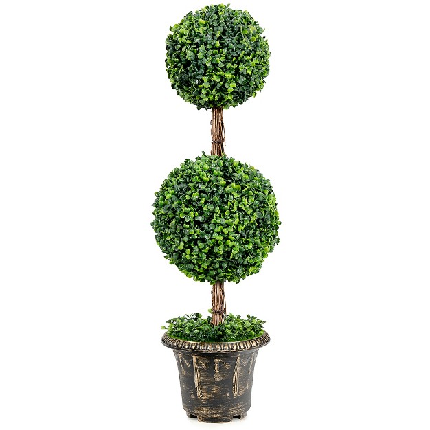 Costway 36 x27 x27 Artificial Topiary Double Ball Tree Indoor Outdoor Uv Resistant