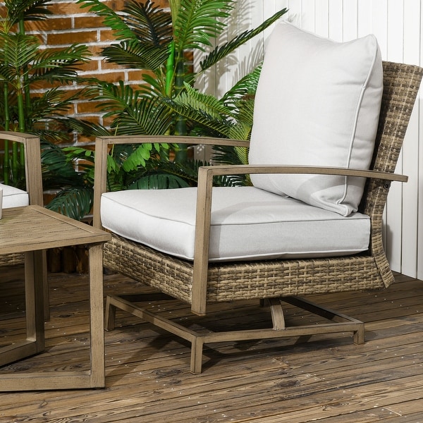 Outsunny 4 Piece Patio Furniture Set with Cushions，Outdoor Conversation Sets with Rattan Rocking Chair