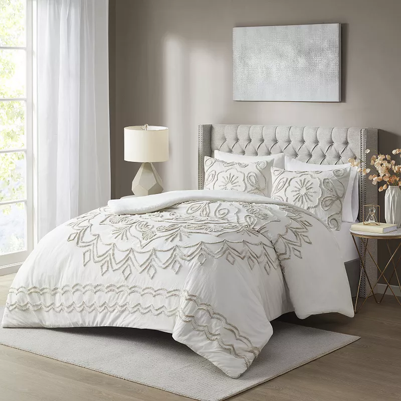 Madison Park Juliana 3-piece Tufted Cotton Chenille Duvet Cover Set with Shams