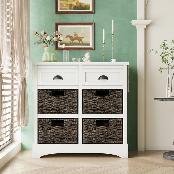 Rustic Storage Cabinet with Two Drawers and Four Basket