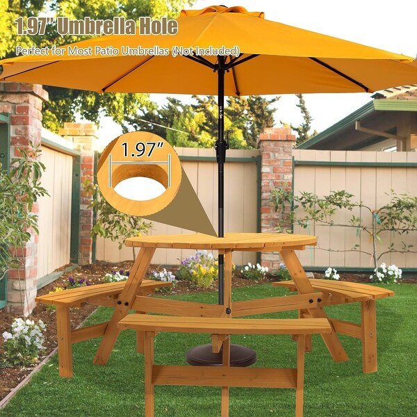 6Person Circular Outdoor Wooden Picnic Table Set