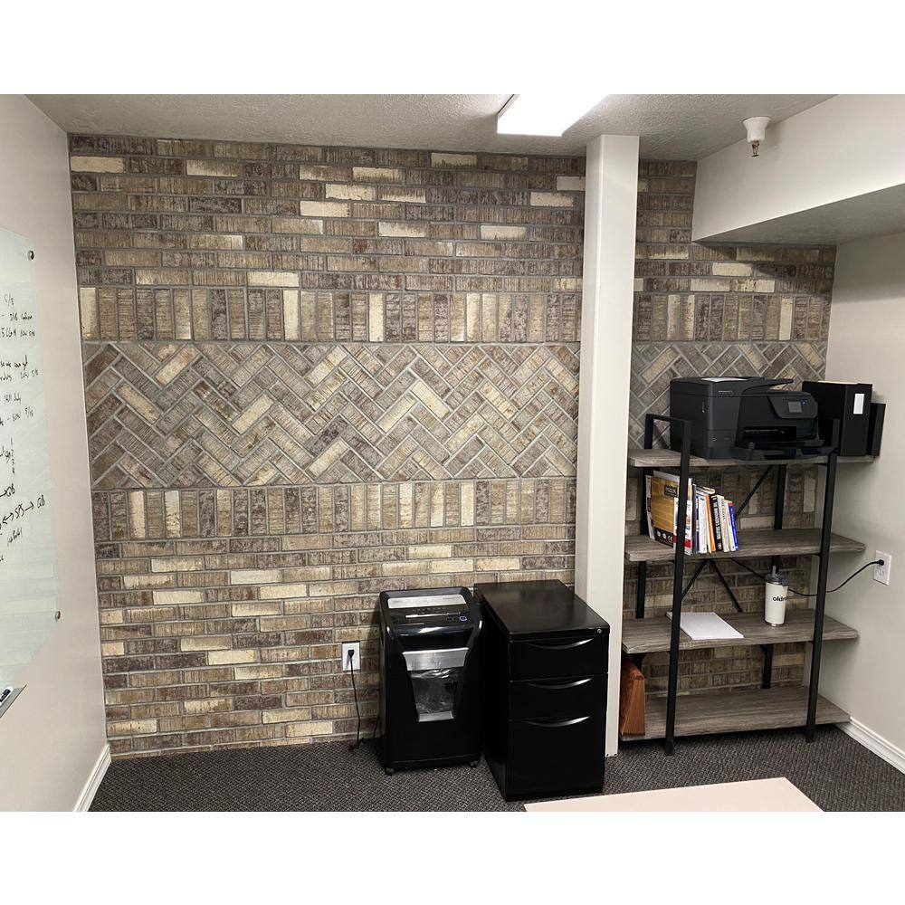 Old Mill Brick 7.625 in. x 12.5 in. x 0.625 in. Brickwebb Herringbone Vintage Oak Thin Brick Sheets (Box of 4-Sheets) BWH-370015CS