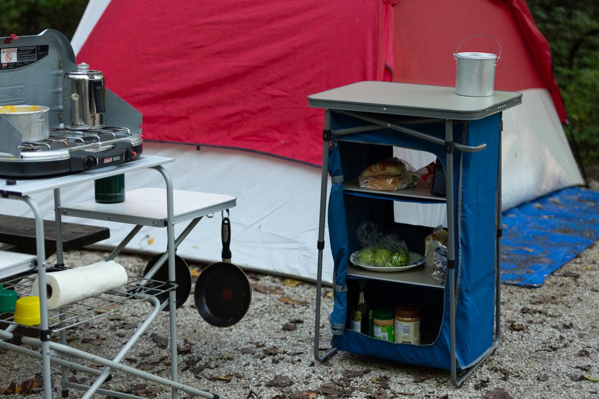 Ozark Trail 3Shelf Collapsible Cabinet with Table Top Blue 23  L x 19  W  Crowdfused