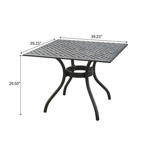 Cay Outdoor Dining Table，40 Inch Square Top，Black Lattice Metal Design