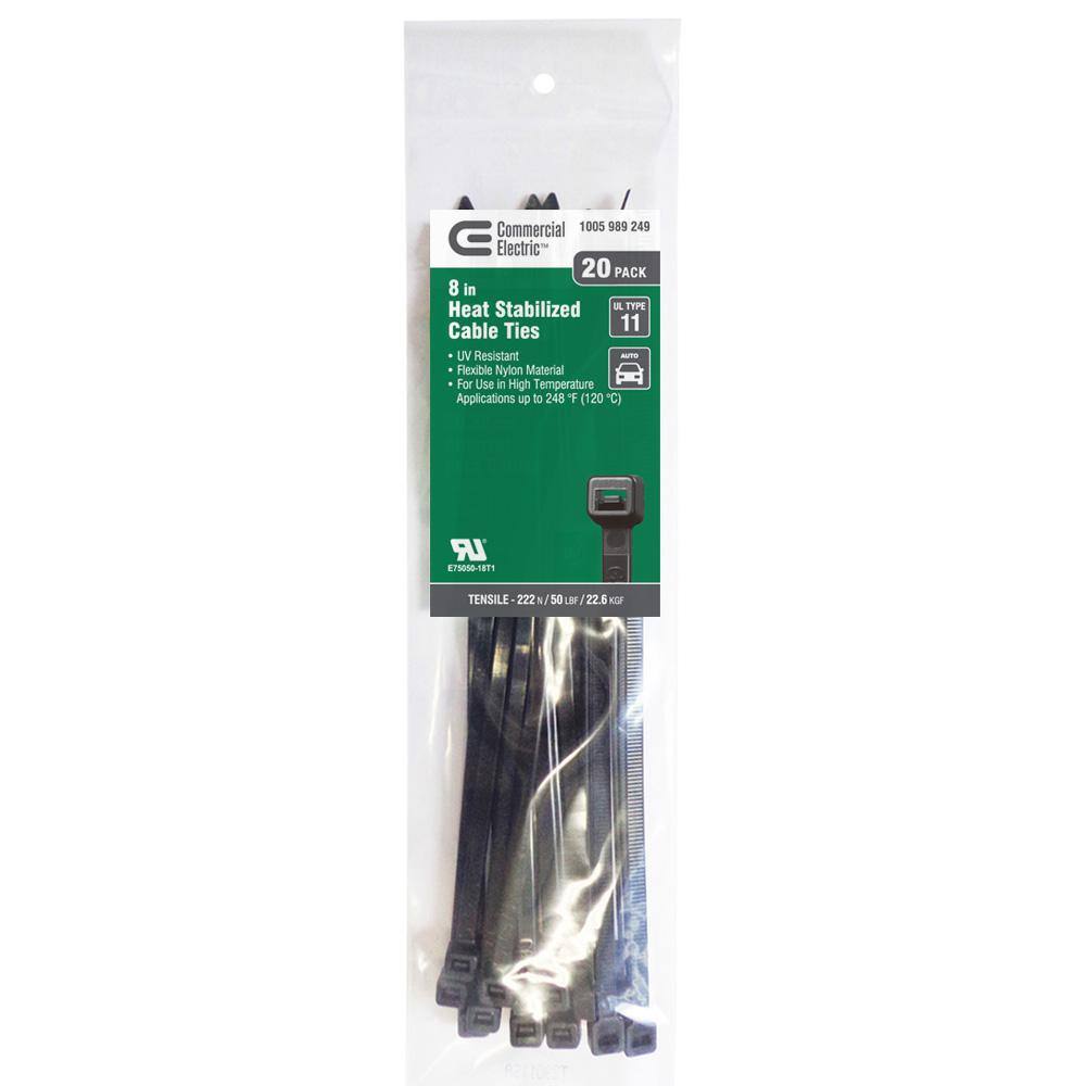 Commercial Electric 8 in. Heat Stabilized Cable Tie (20-Pack) GT-200STH