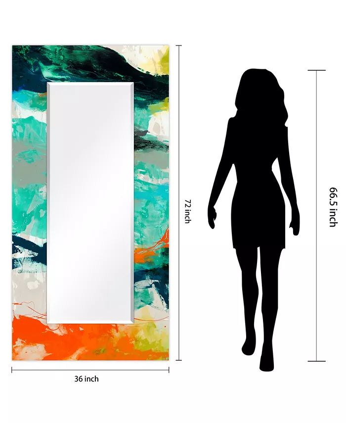 Empire Art Direct Tidal Abstract Rectangular On Free Floating Printed Tempered Art Glass Beveled Mirror  72 x 36