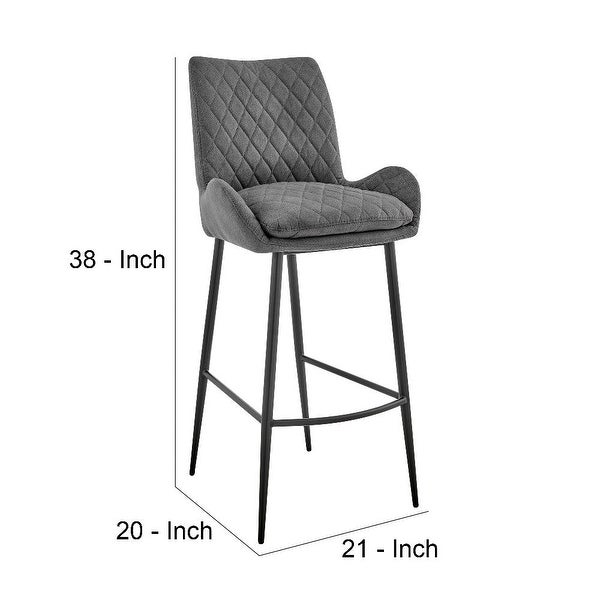 26 Inch Diamond Stiched Fabric Counter Height Bar Stool， Gray - 21 L x 20 W x 38 H