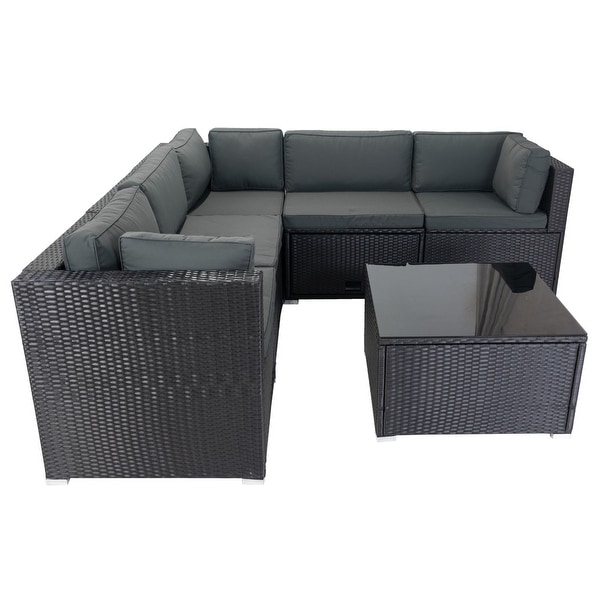 6Piece PE Rattan Sectional Sofa Set with Cushions