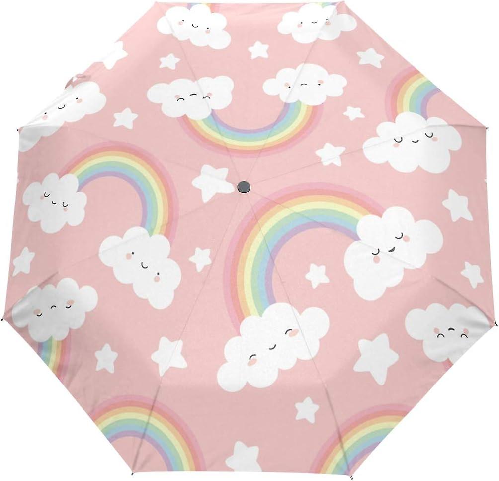 Travel Umbrella Automatic Windproof Foldable Umbrella Cloud Rainbow