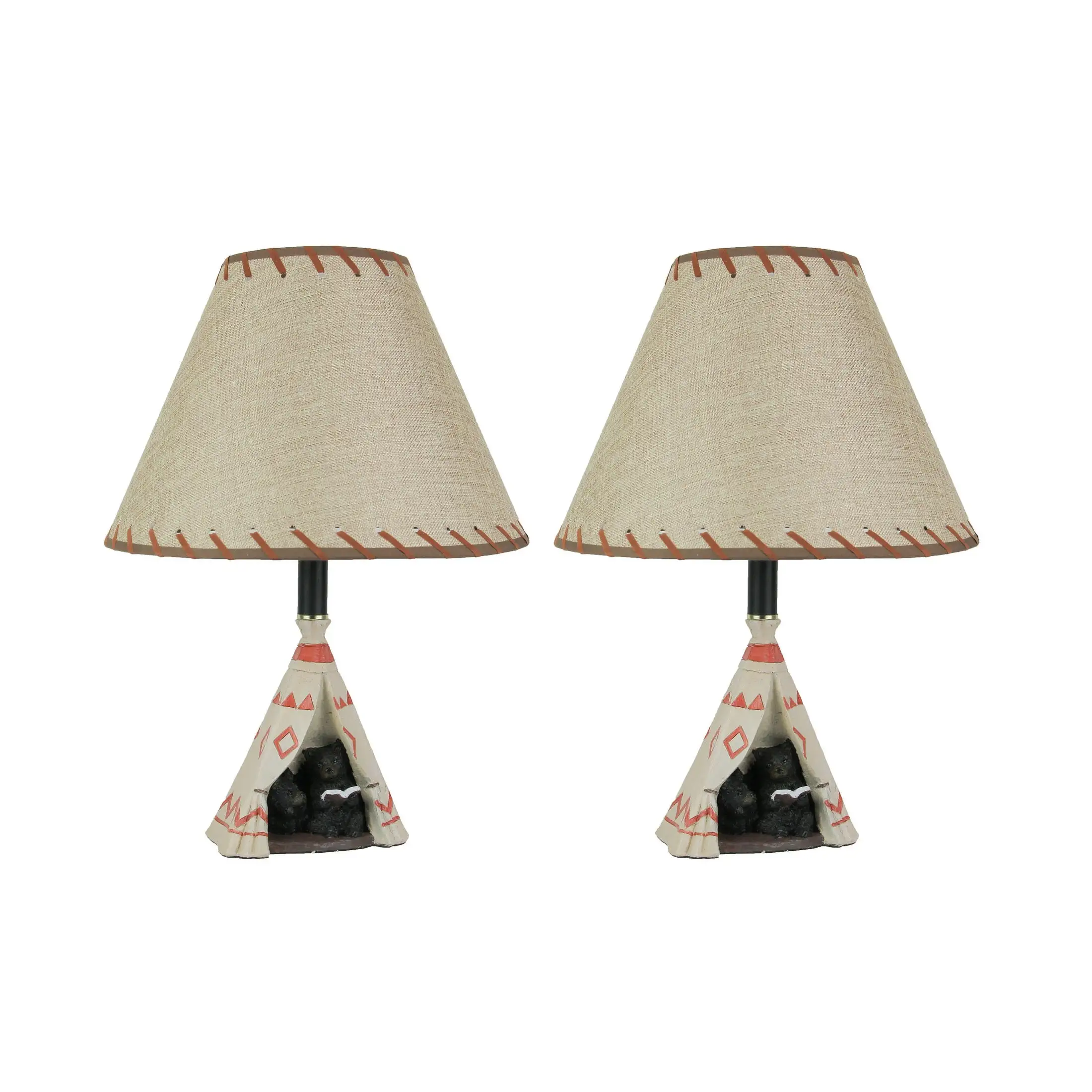 Set Of 2 Resin Mama Bear Reading Book To Cub In Teepee Tent Table Lamp Home Decor - 19 X 13.75 X 13.75 inches