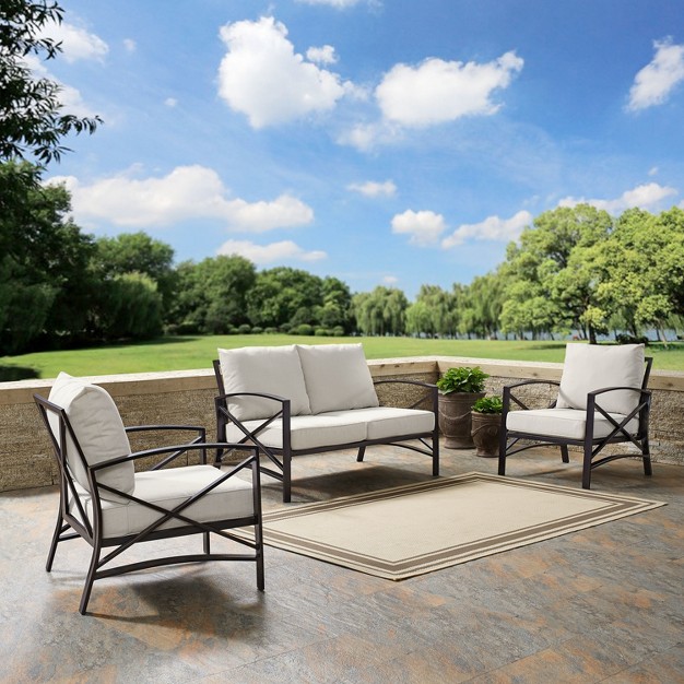 Crosley 3pc Kaplan Steel Outdoor Seating Furniture Set With Loveseat amp 2 Chairs Oatmeal