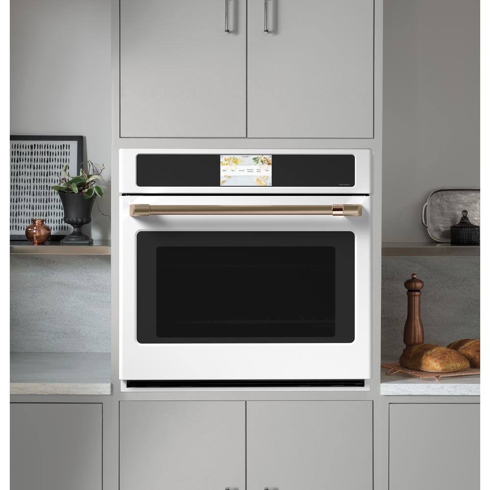 Cafe 30 in. Smart Single Electric Wall Oven with Convection and Self Clean in Matte White Fingerprint Resistant CTS90DP4NW2