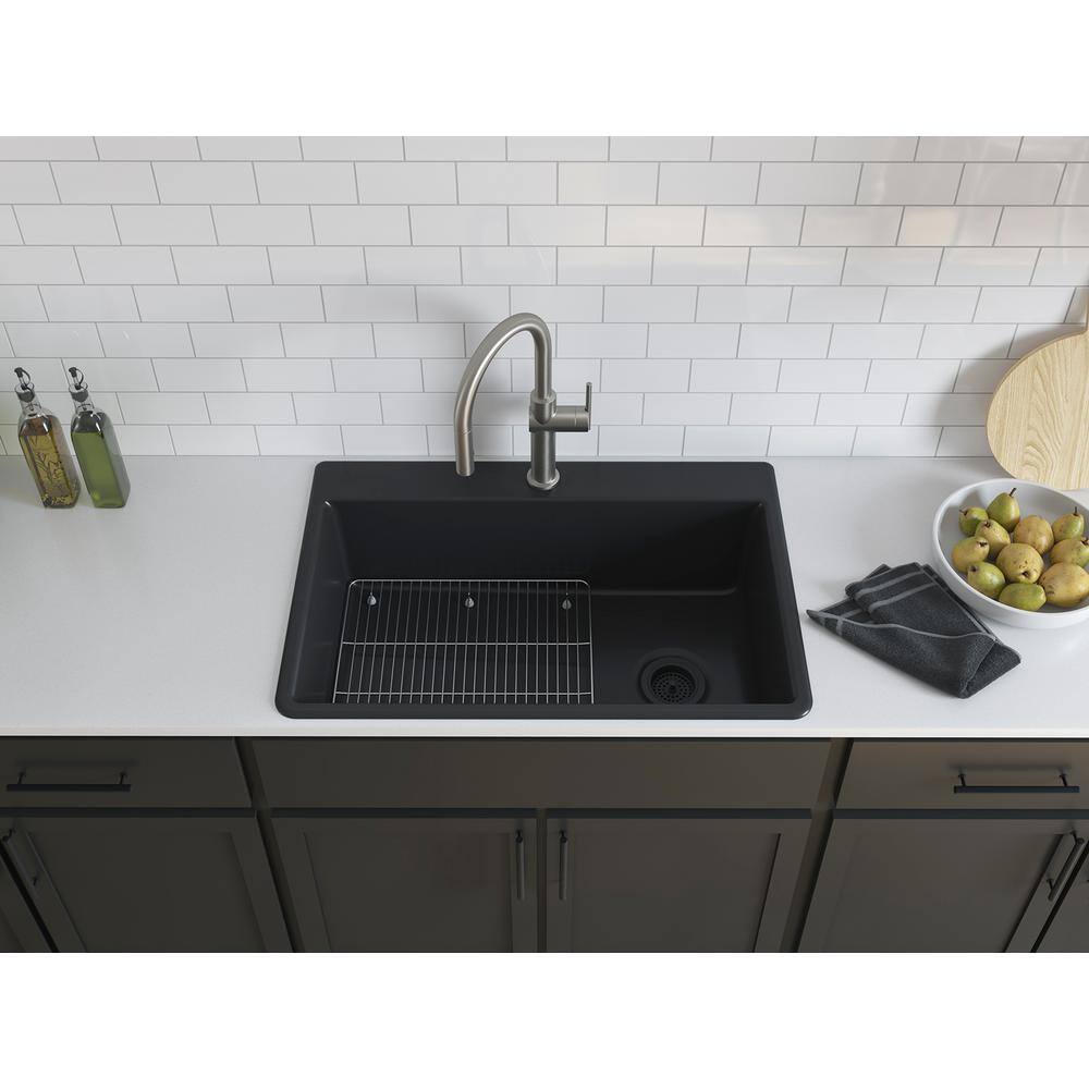 KOHLER Kennon 33 in. 1- Hole Undermount Single Bowl Granite Composite Kitchen Sink in Matte Black RH8437-1-CM1