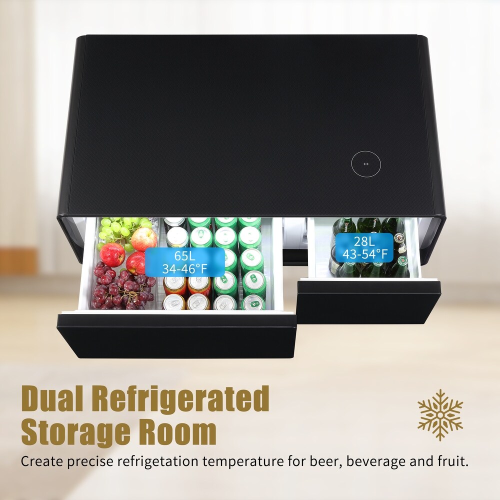 Smart Coffee Table w/ Fridge Drawer/ Charging Station/ Water Interface