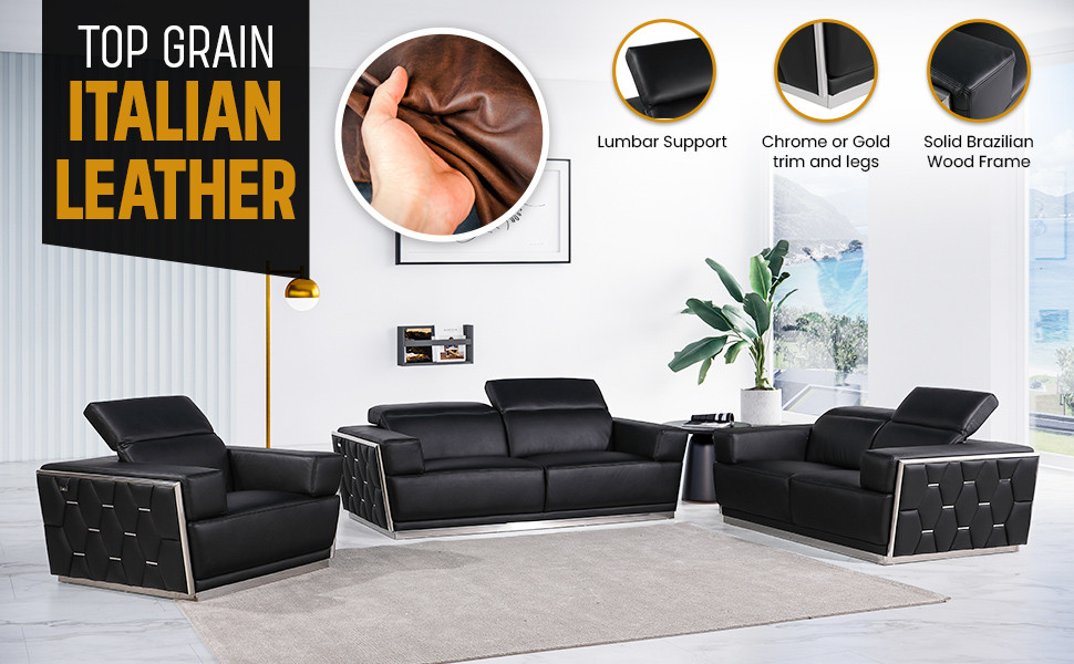 Enzo Top Grain Italian Leather 2 Piece Set   Modern   Sofas And Sectionals   by Luxuriant Furniture  Houzz