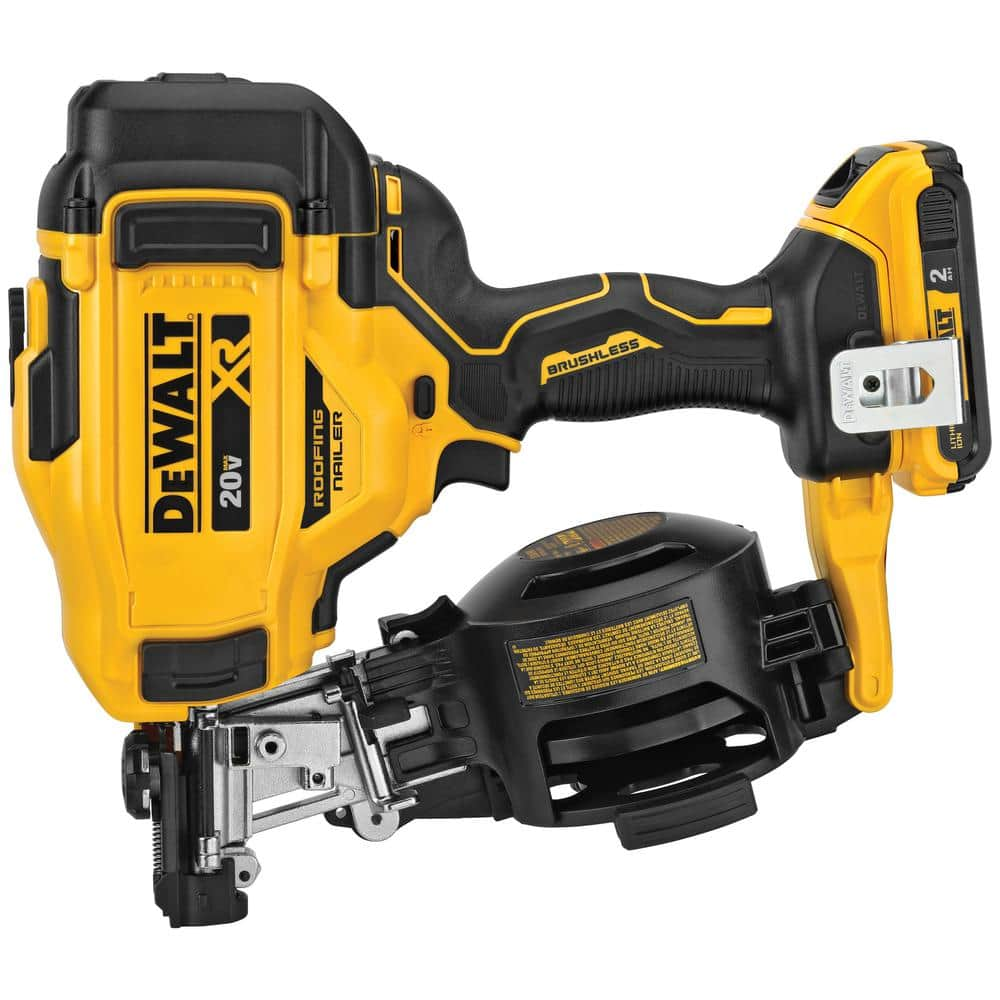 DEWALT 20V MAX Lithium-Ion 15-Degree Cordless Roofing Nailer Kit with 2.0Ah Battery Charger and Bag DCN45RND1