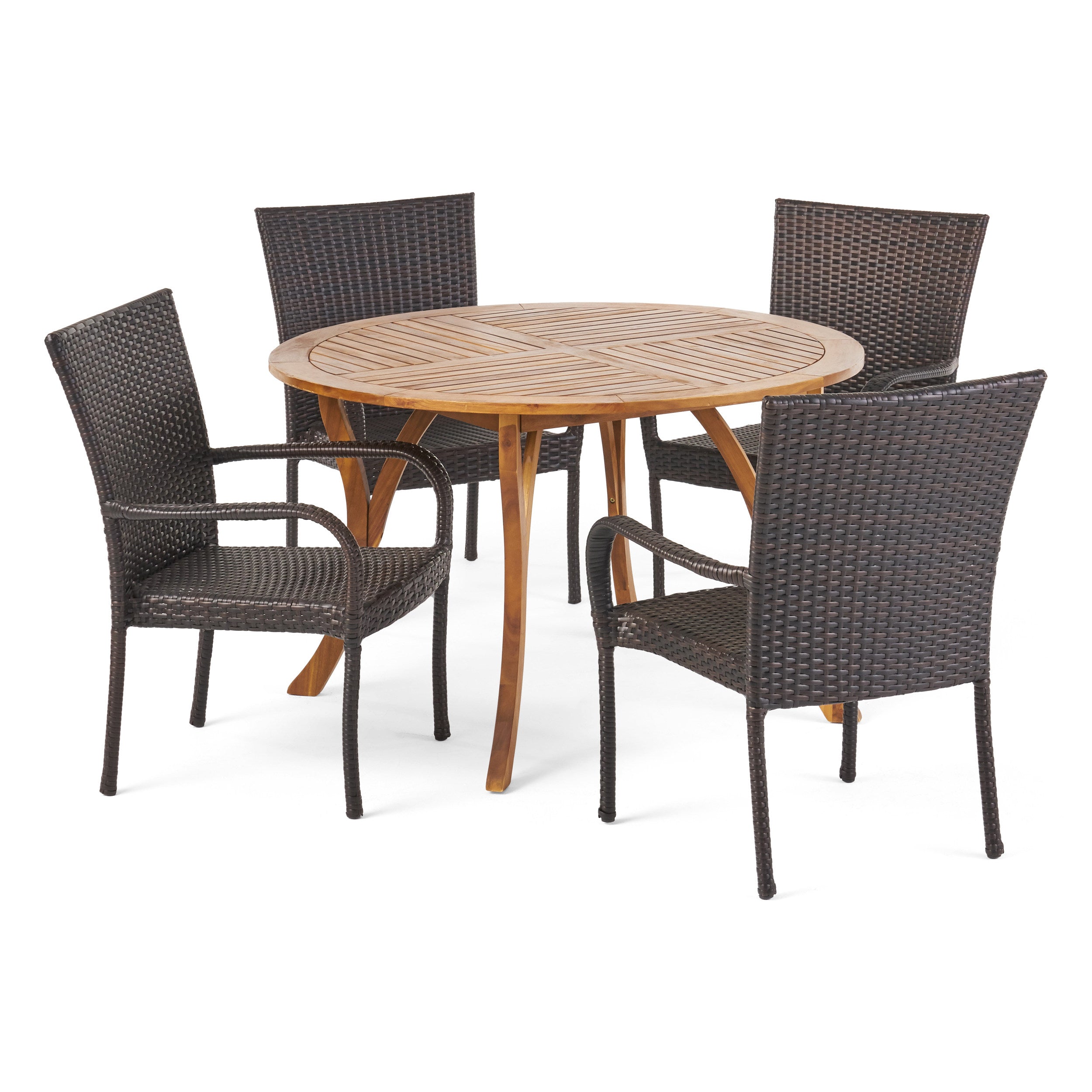 Lance Outdoor 5 Piece Acacia Wood and Wicker Dining Set