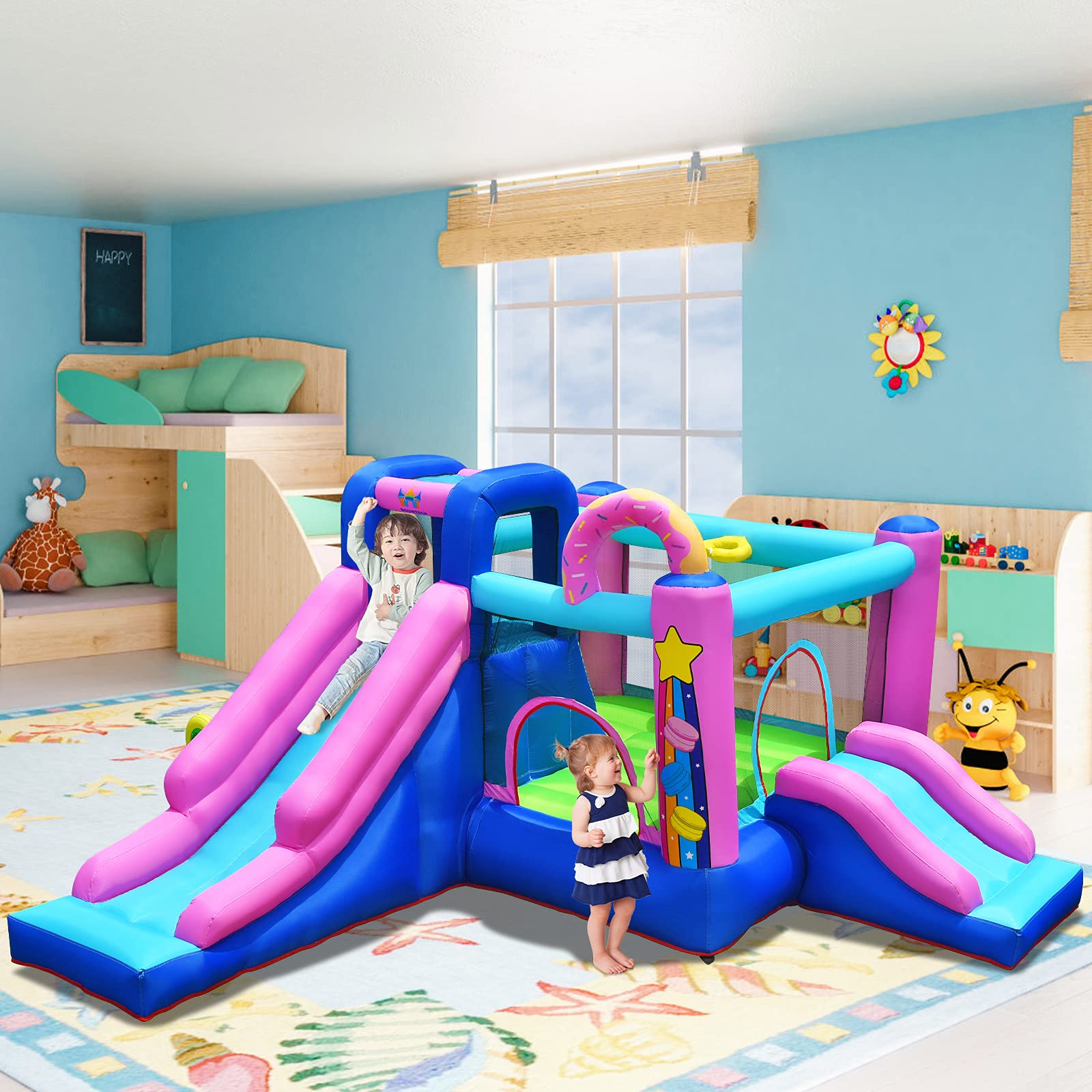 BOUNTECH Inflatable Bounce House, 5 in 1 Kids Jump 'n Slide Bouncer w/2 Slides