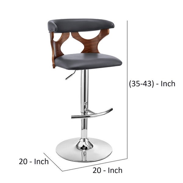 Adjustable Barstool with Curved Cut Out Wooden Back - 20 L X 20 W X 43 H Inches