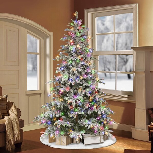 Puleo International 7.5 ft. Prelit ColorSelect Flocked Aspen Fir Tree