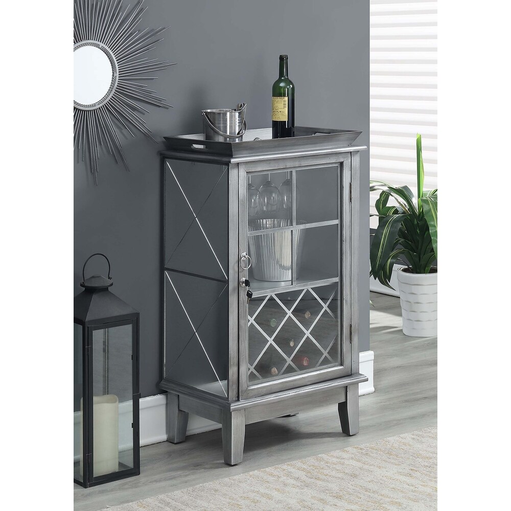 Convenience Concepts Gold Coast Mirrored Wine Storage Serving Bar with Cabinet and Lock