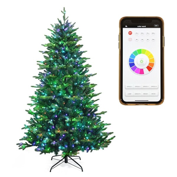 Gymax 6/7/8 FT Prelit Artificial Christmas Tree w/ APP Control and 15