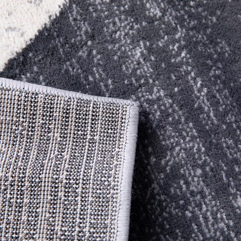 Masada Rugs Masada Rugs， Thatcher Collection Accent Rug with Interlocking Circle Pattern in Black and Grey with Olefin Facing and Natural Jute Backing - 5'x7'