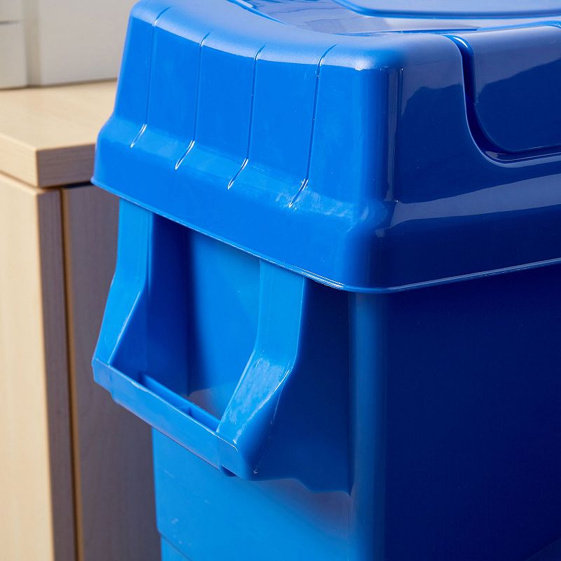 United Solutions 23 Gallon Highboy Kitchen Recycling Bin with Swing Lid， Blue