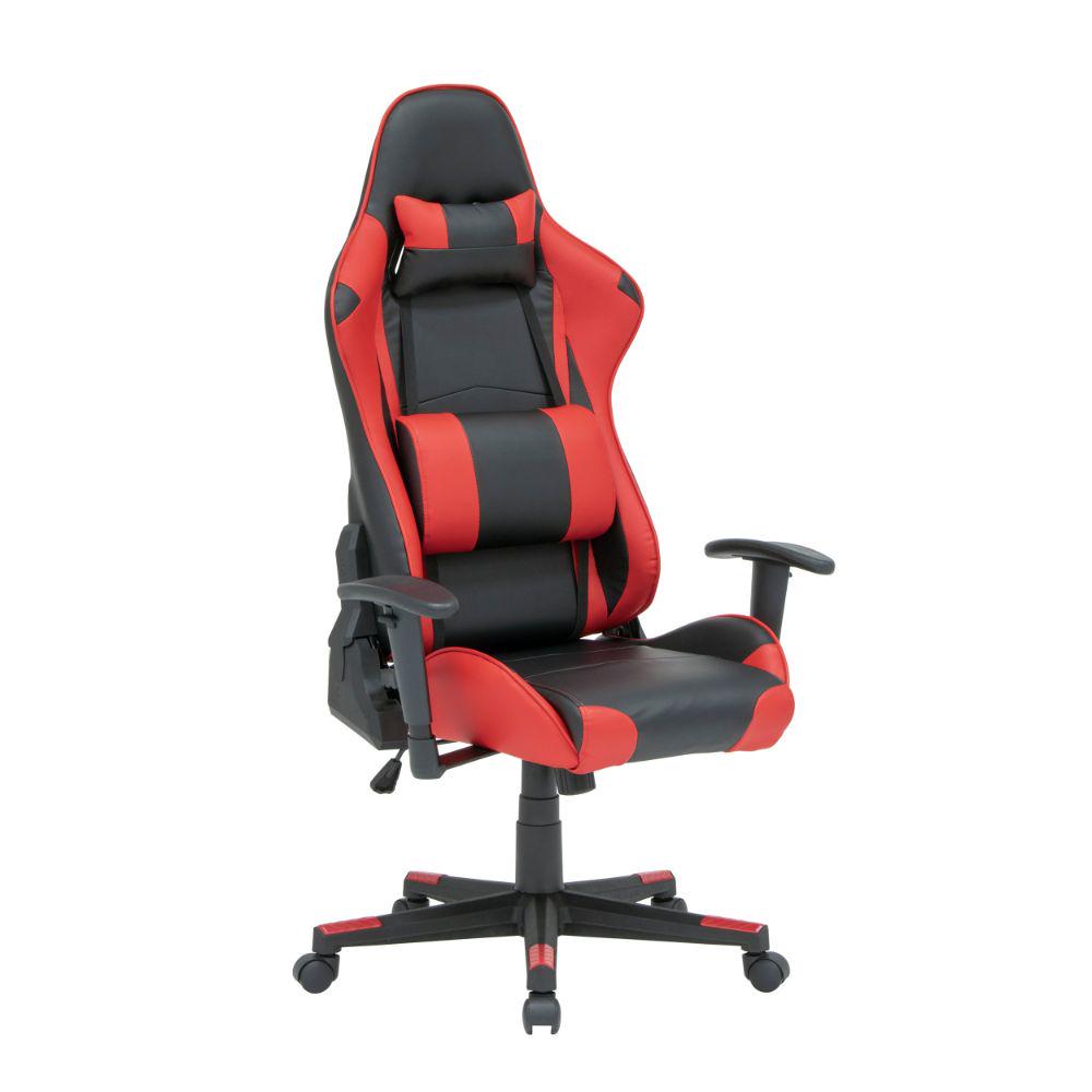 SD Height and Tilt Adjustable High Back Office Gaming Chair with Removable Lumbar and Headrest Pillow  Black and Racing Red PU