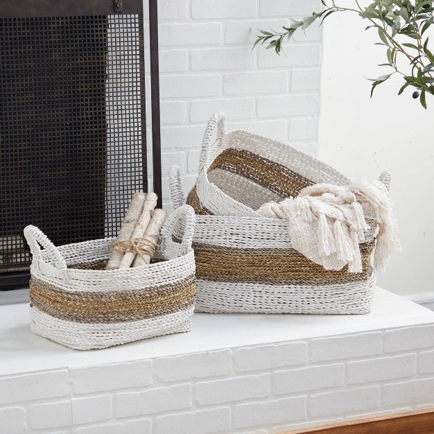 2pk Wood Natural Storage Baskets White Olivia amp May