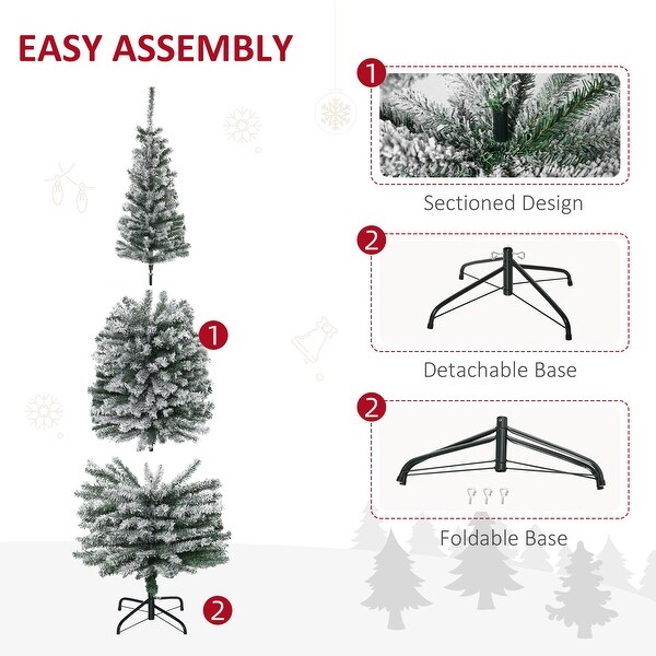 6' Unlit SnowFlocked Artificial Christmas Tree，Slim Design with 492 Tips，for Winter Holiday Decor