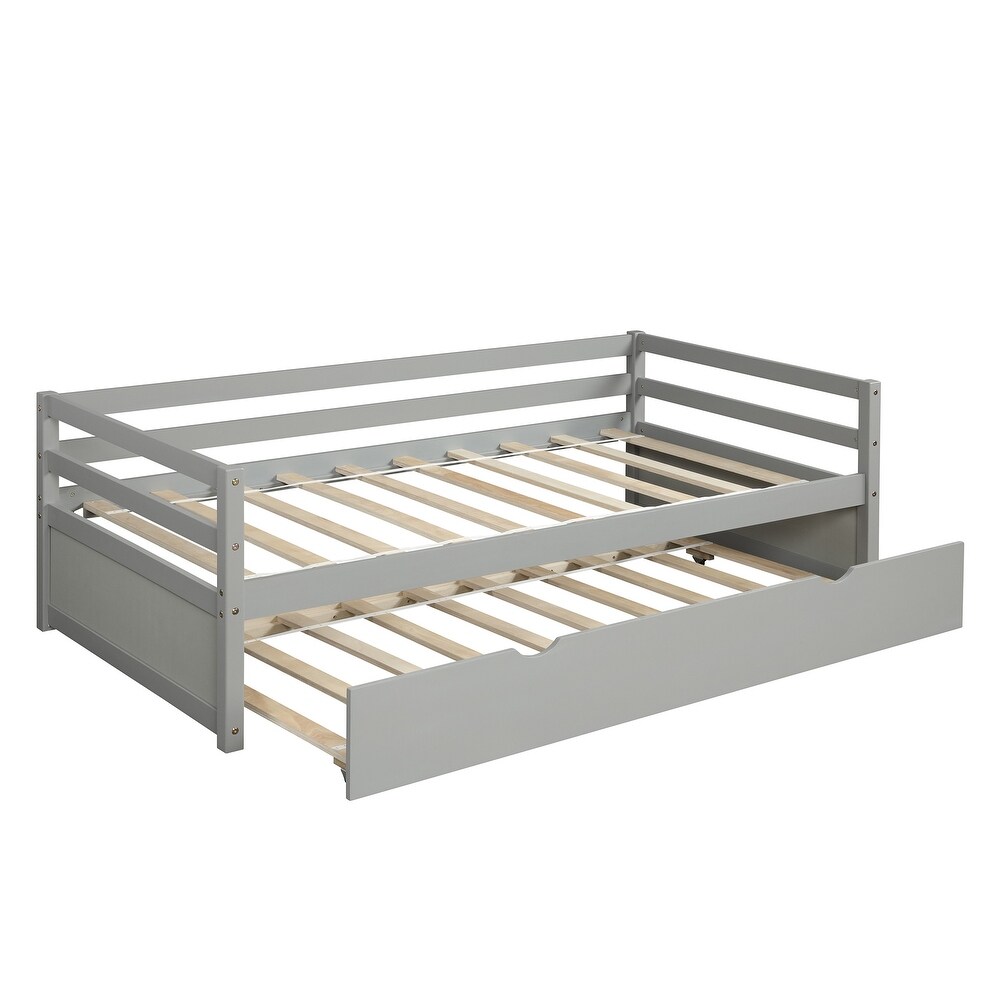 Twin Size Daybed with Trundle   Wood Frame Set   Wooden Slat Support