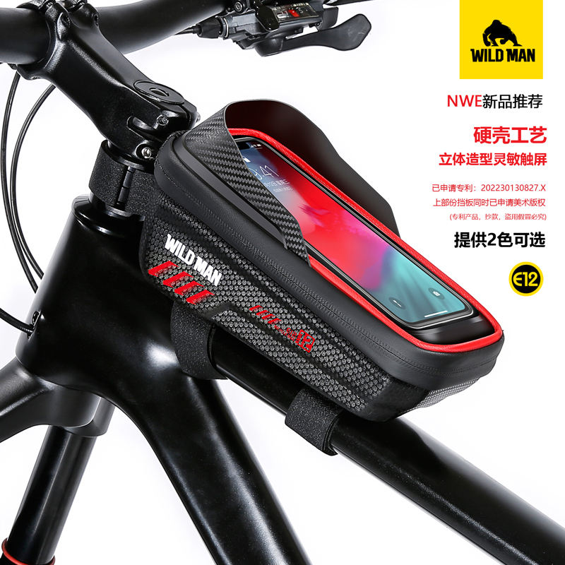 WILD MAN Customized Hard shell Bicycle Bag  E12 Waterproof Handlebar Mobile Phone Screen Touch Bike Bag Bicycle