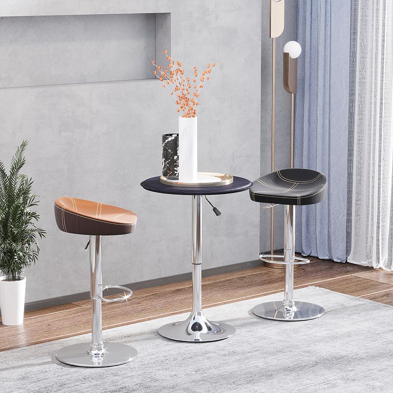 HOMCOM 25 Classic Round Adjustable Faux Leather Chrome Standing Bistro Table