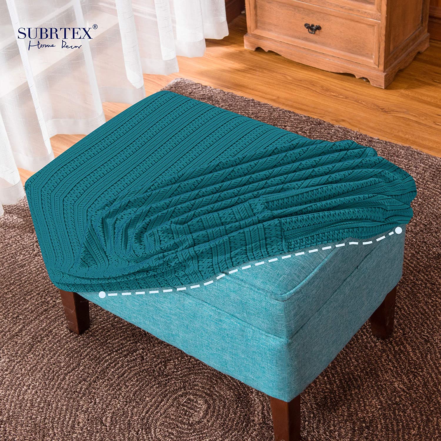 Subrtex Stretch Ottoman Cover Ottoman Slipcovers with Elastic Bottom (XL, Blue)