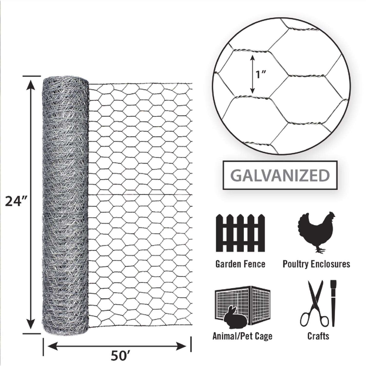 Garden Craft 24 in. H X 50 ft. L Galvanized Steel Poultry Netting 1 in.