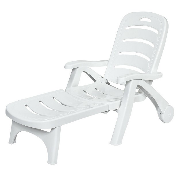 Costway Adjustable Folding Patio Chaise Deck Chair Lounger 5 Position Recliner W Wheels